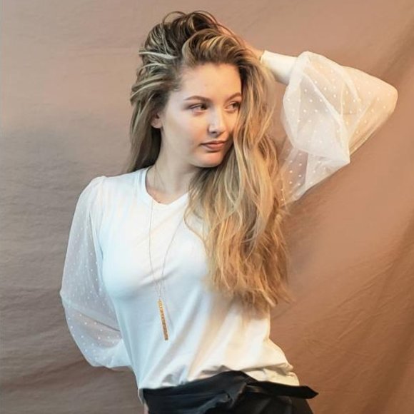 Taylor & Cambria Tops - Mesh Balloon Sleeve Blouse (White)